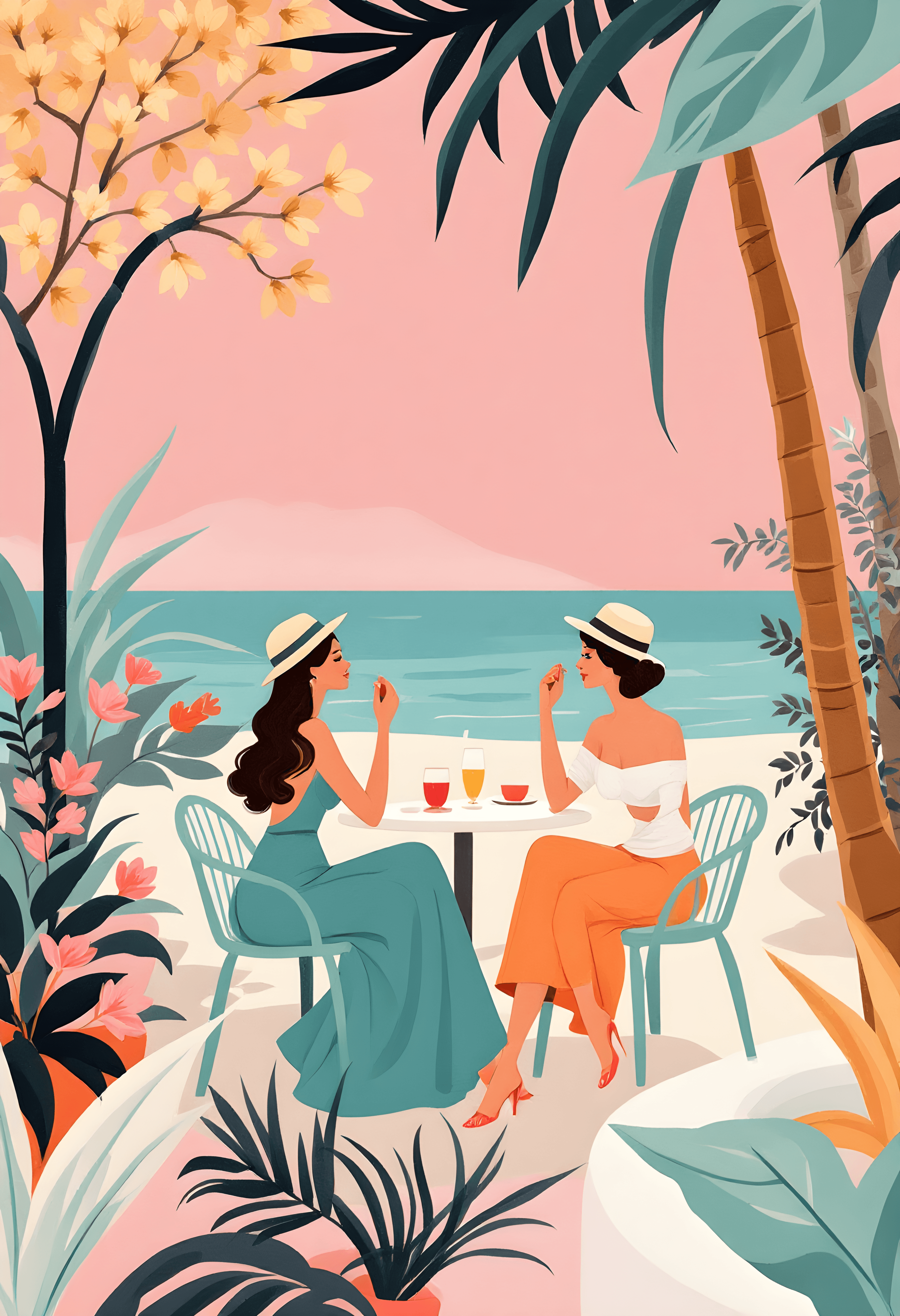 1950s Italian travel or leisure poster, figures at