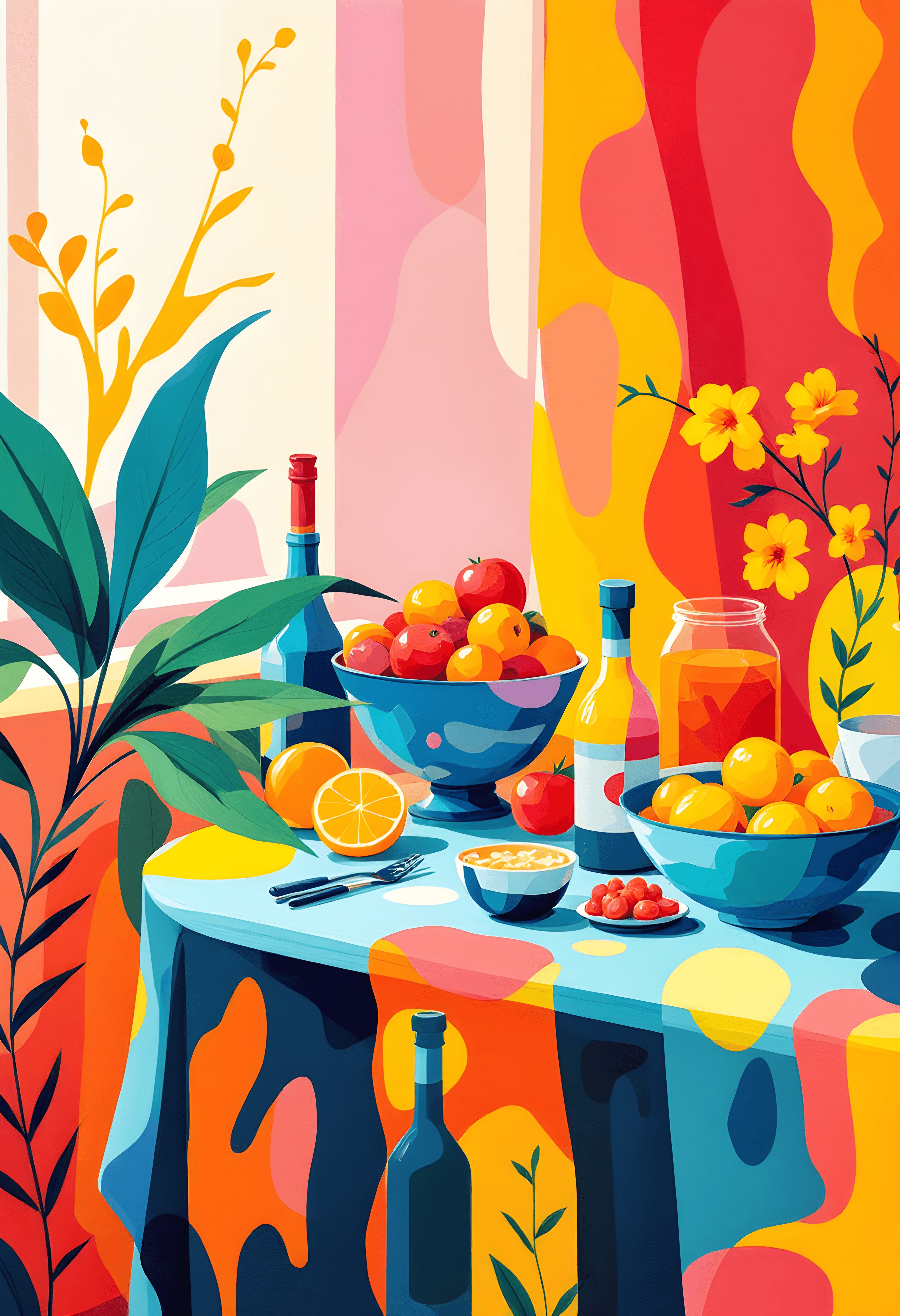 Contemporary gouache painting of a colorful tablet